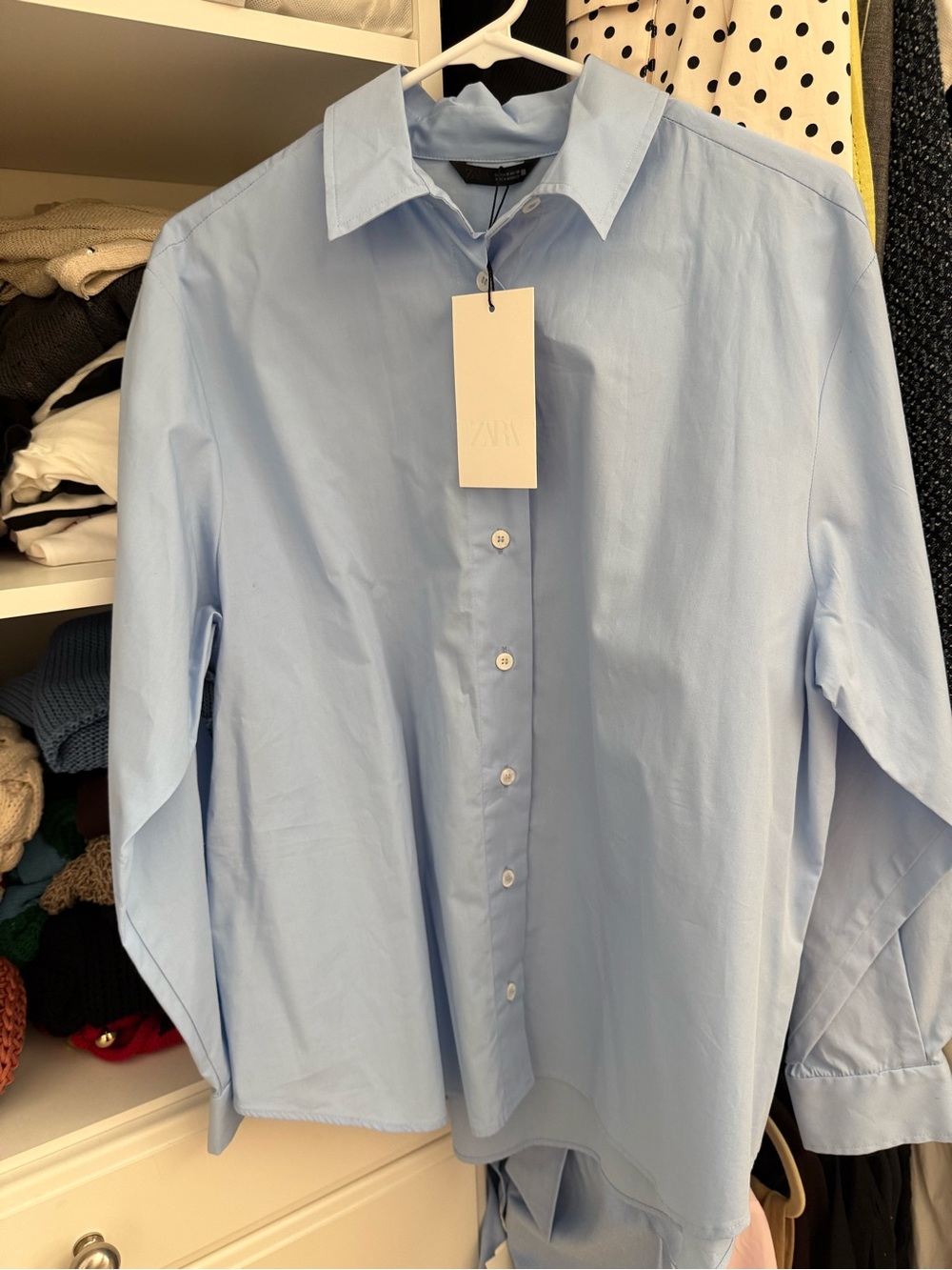 Zara cotton Light Blue Classic Button-Up Shirt Sz M NWT